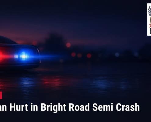 Fostoria News Police car lights flashing during night accident scene on dark road.